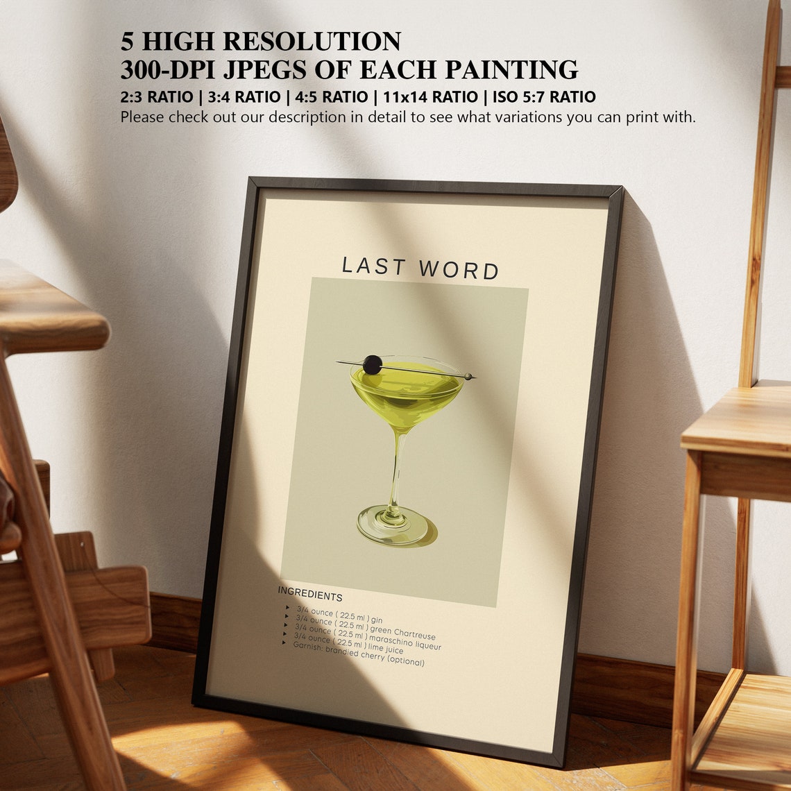 Last Word Cocktail Poster, Minimalist Bar Cart Decor - Image 2