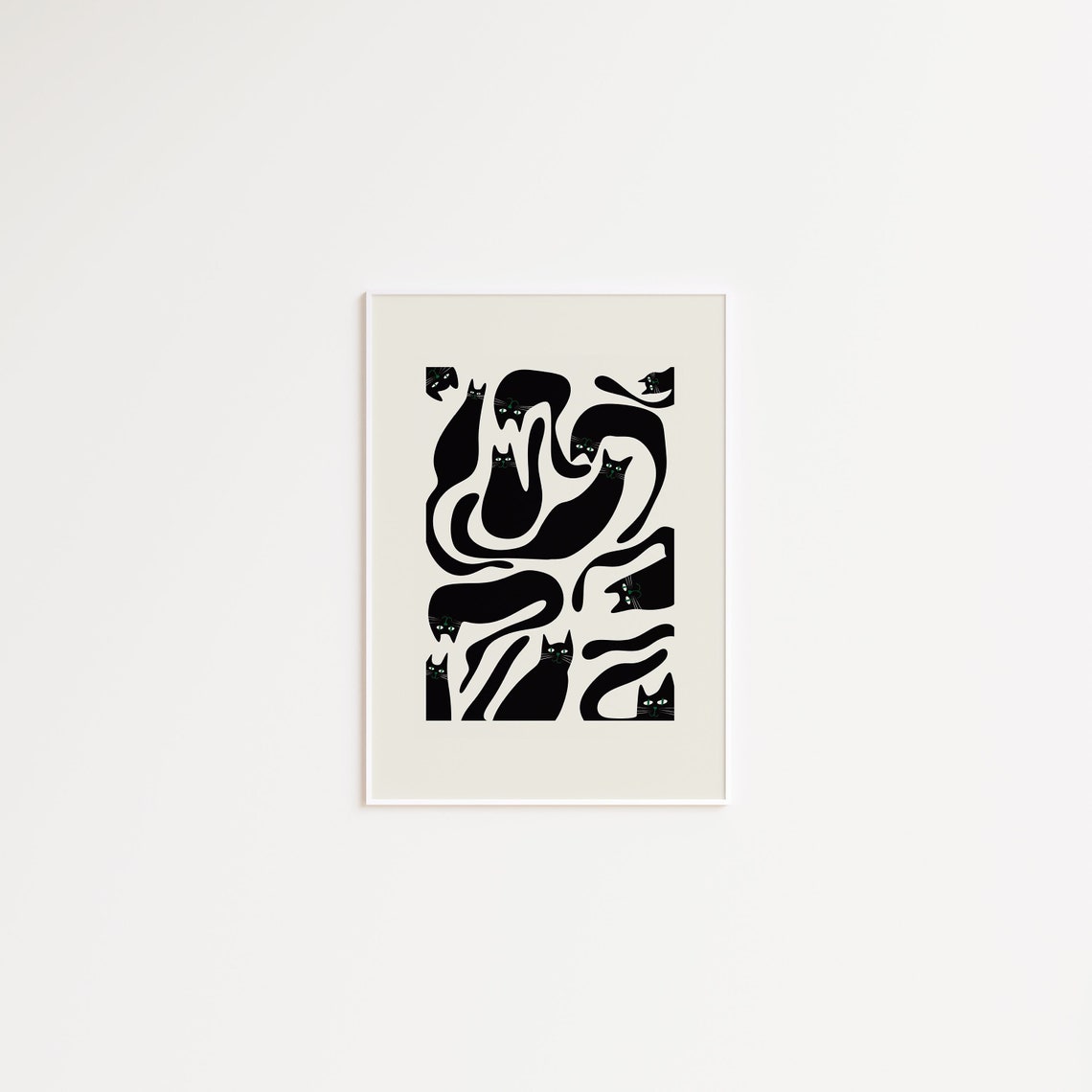 Playful Black Cats Illustration in Abstract Fun Shapes Poster