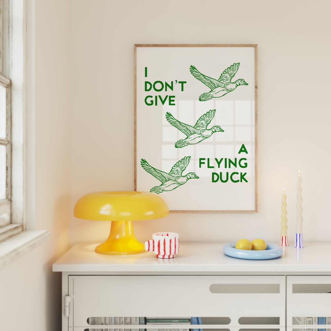 I Dont Give a Flying Duck Green Typography Funny Duck Trio Wall Poster - Image 2