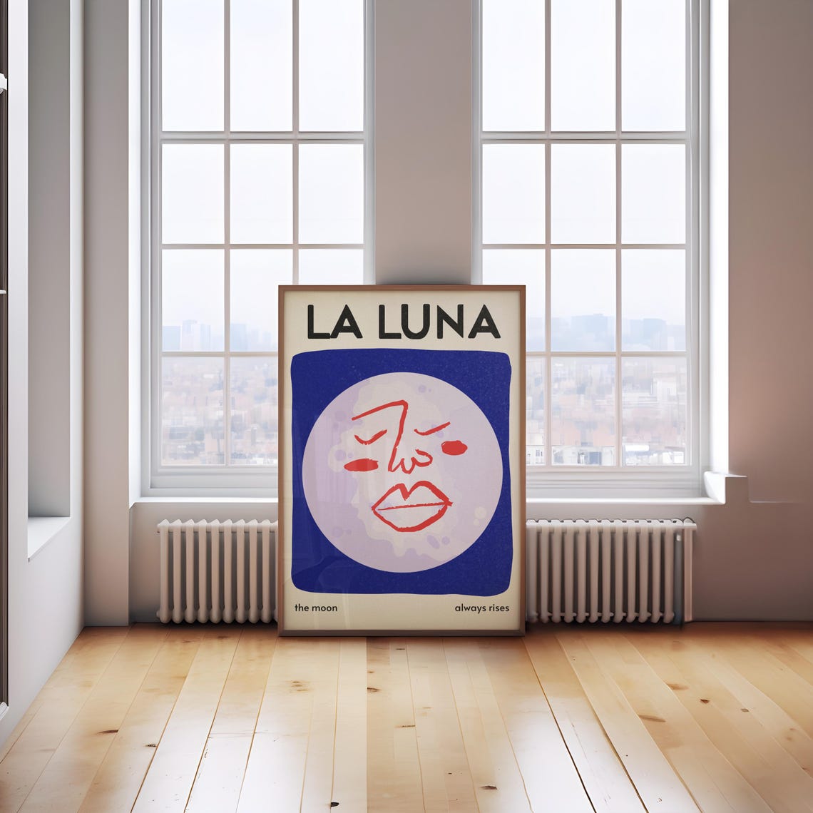 La Luna Moon Face Abstract Celestial Blue Starry Night Sky Poster - Image 2