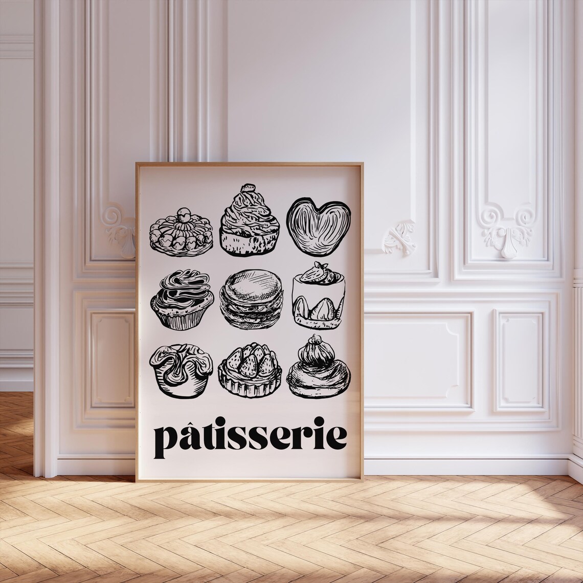 Elegant French Patisserie Pastry Sketch Poster in Black Ink Design - Image 2