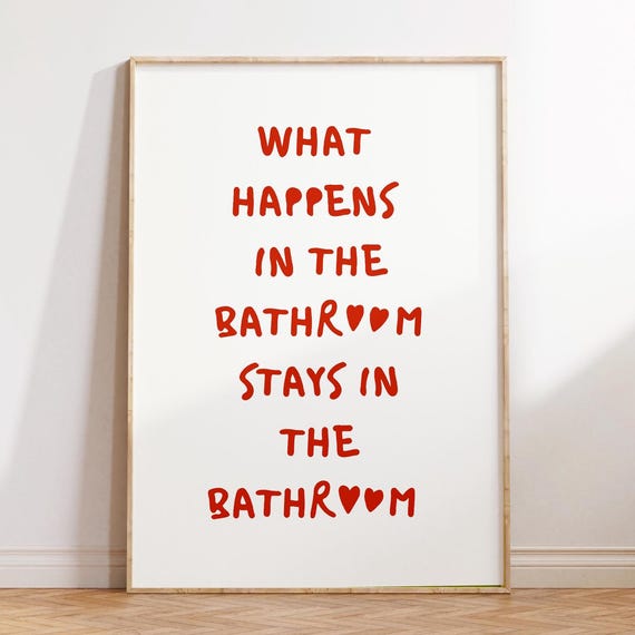 Red Bathroom Wall Decor Funny Poster Cute Trendy Art Print Typography Dopamine