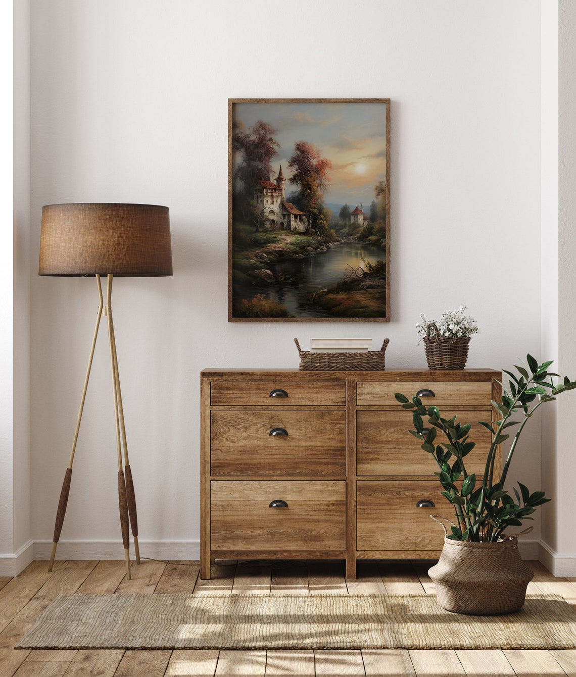 Rustic European Village Print Lake Painting Vintage Living Room Art Farmhouse Kitchen Decor European Landscape Oil Painting File - Image 3