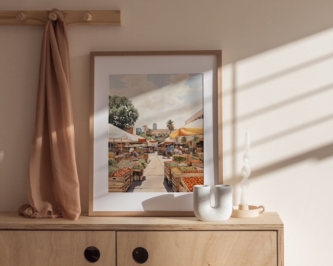 Farmers Market Street Painting Produce Stalls Summer Art Print - Image 2