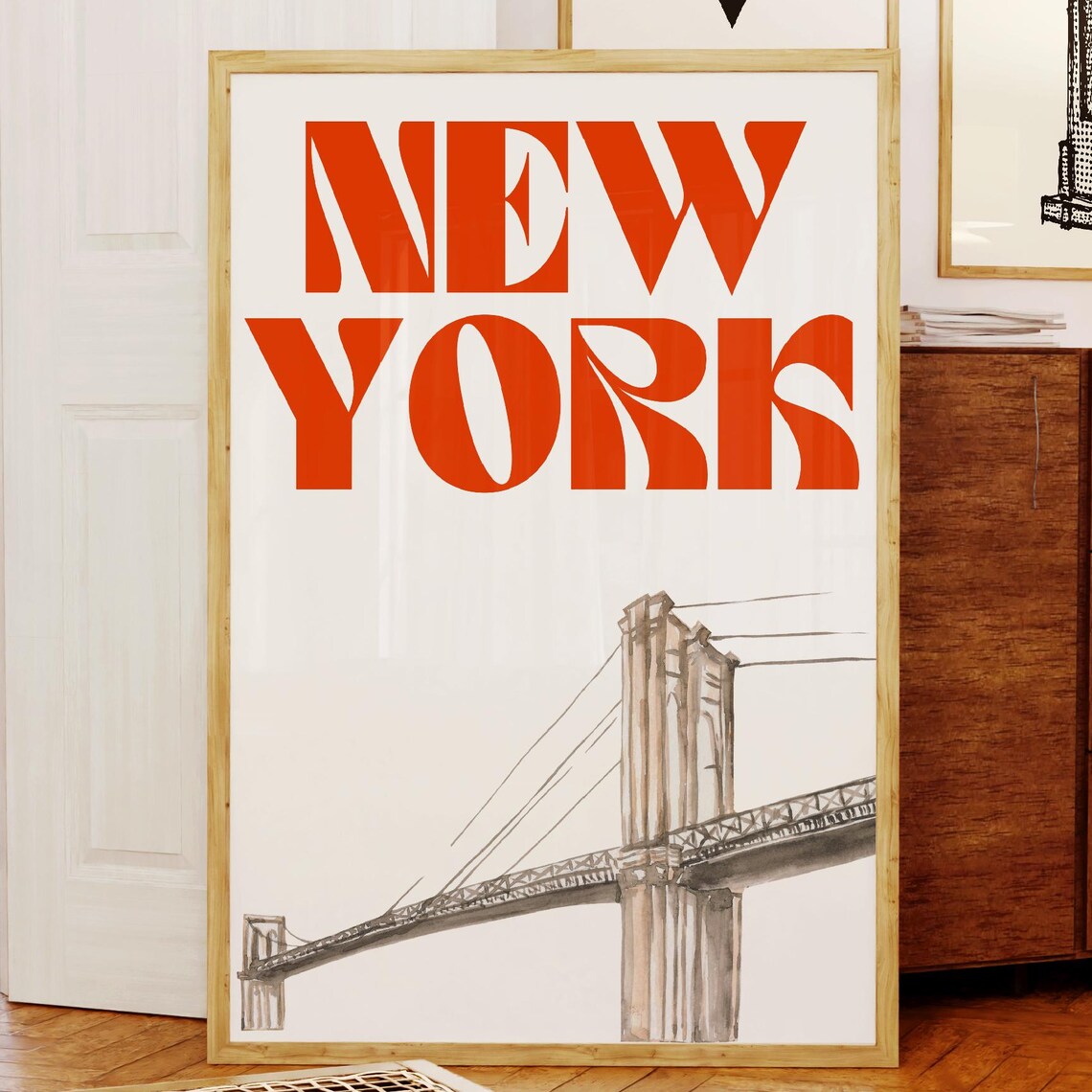 New York City Brooklyn Bridge Retro 70s Typography Gift Poster
