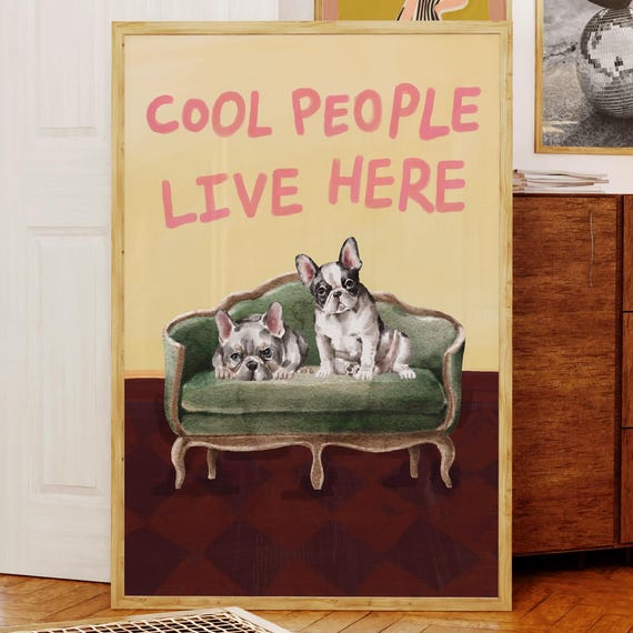 Cool People Live Here Poster Typography Wall Art Print Trendy Funky Dogs Cute Dorm Room Apartment