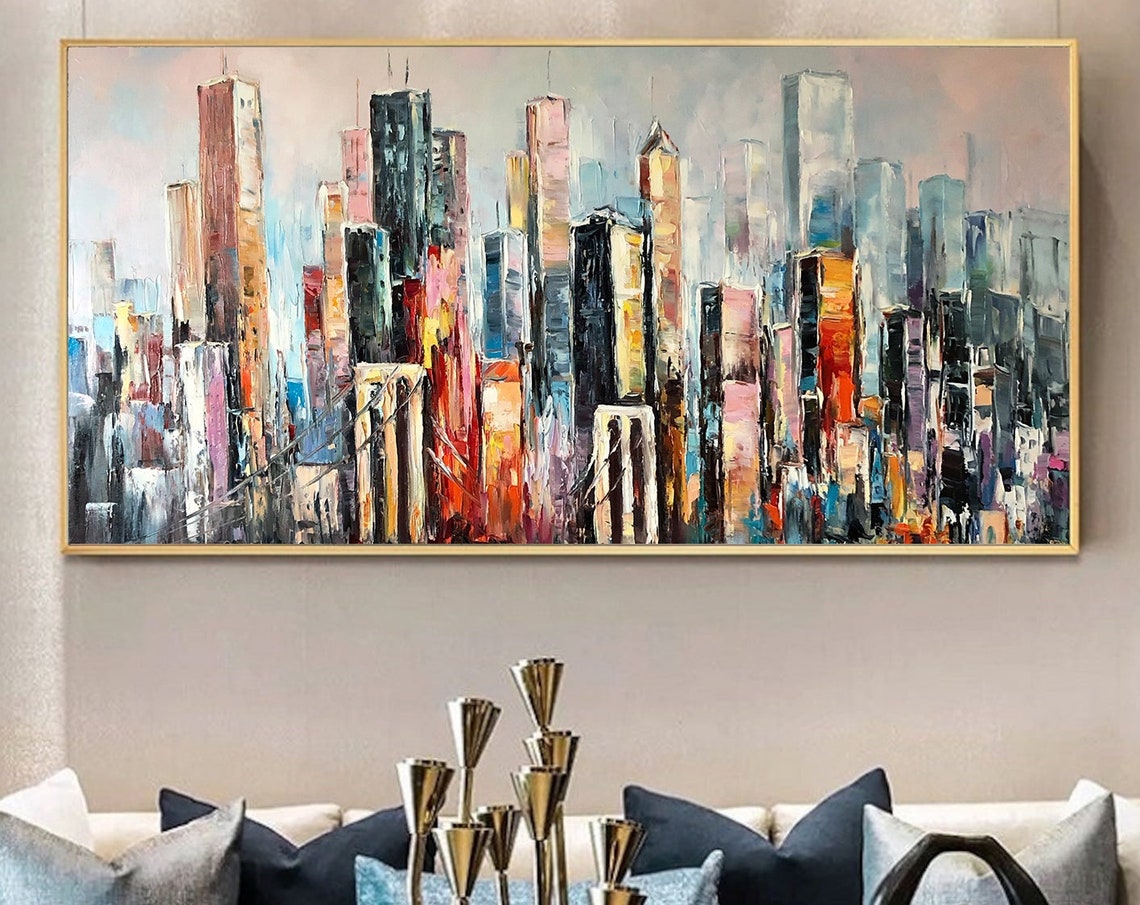 Large New York City Abstract Painting Urban Cityscape Painting Extra Large Nyc Modern Wall Art Decor City Skyline Abstract Oil Painting