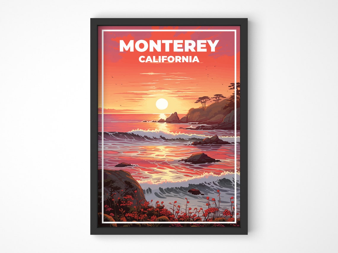 Monterey California Ocean Sunset Waves Red Sky Travel Poster - Image 4