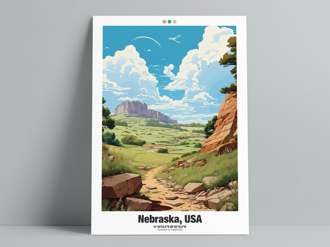 Nebraska Rocky Canyon Scenic Hiking Trail Prairie Vista Travel Poster - Image 3