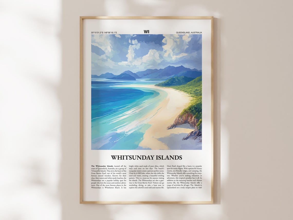 Whitsunday Islands Australia Poster Whitehaven Beach Guide Artwork