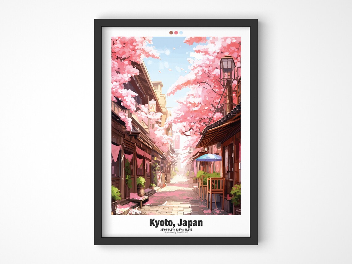 Kyoto Japan Cherry Blossom Old Street Traditional Travel Poster - Image 4
