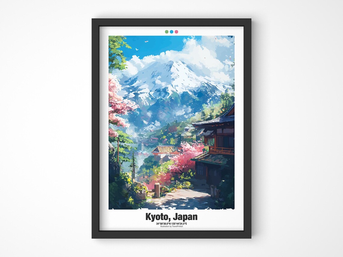 Kyoto Japan Mount Fuji Cherry Blossom Temple Street Travel Poster