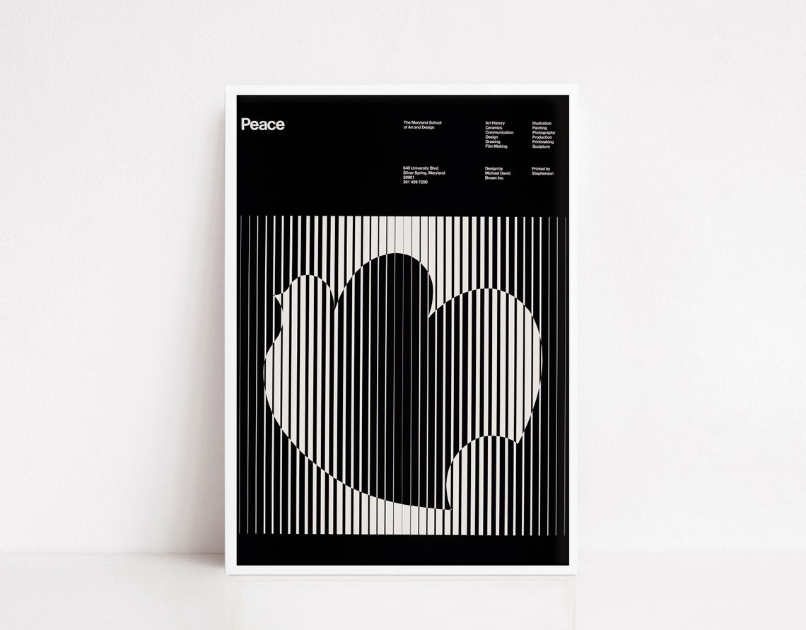 Peace Dove Op Art Black White Optical Illusion Design Poster