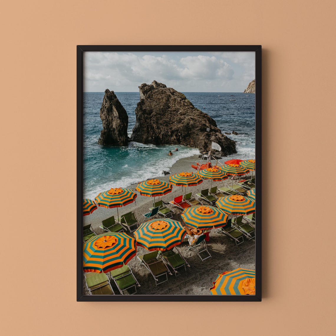 Monterosso al Mare Italy Beach Umbrellas Cinque Terre Photo Poster