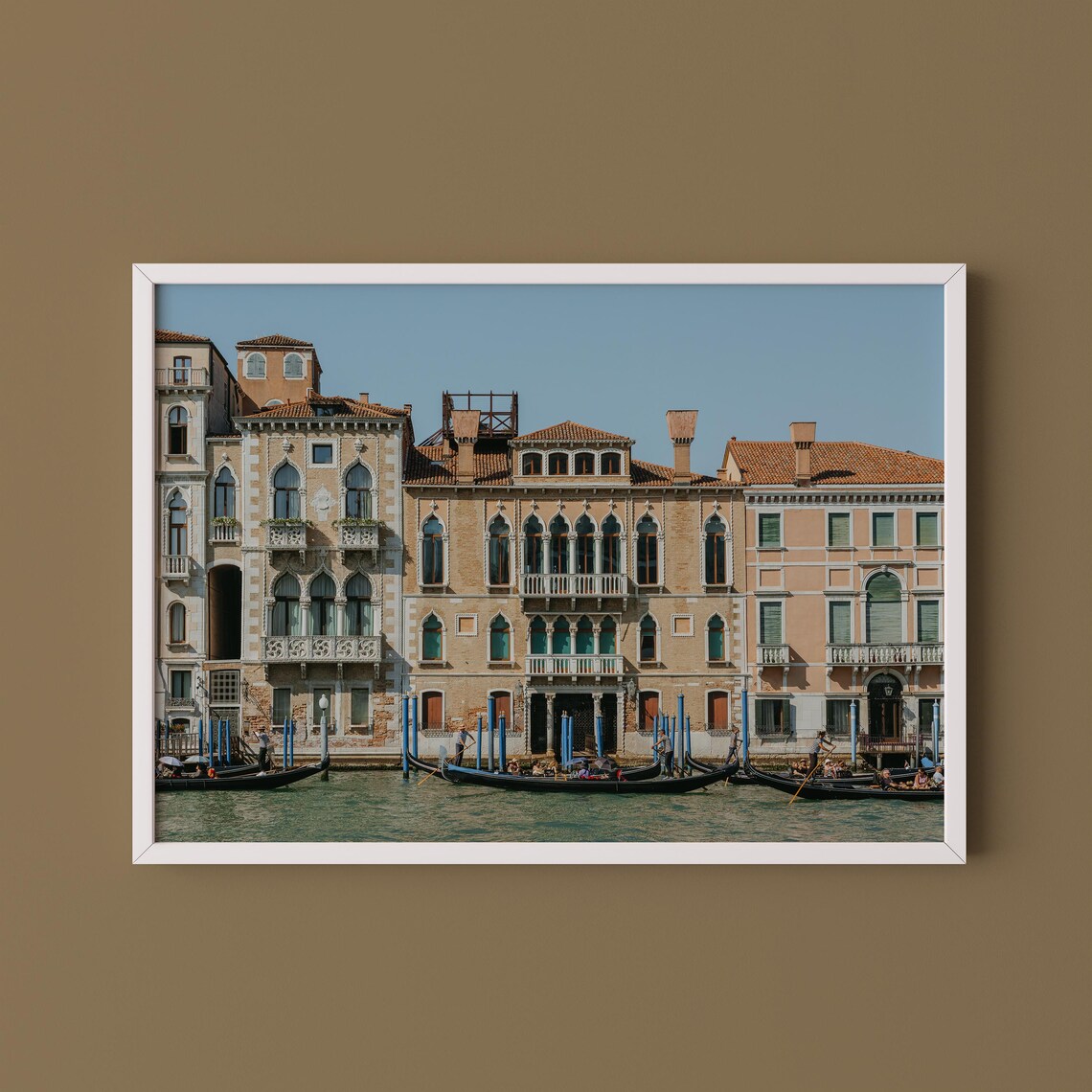 Venice Grand Canal Gondolas Photography Historic Palazzos Blue Mooring Poles Wall Art