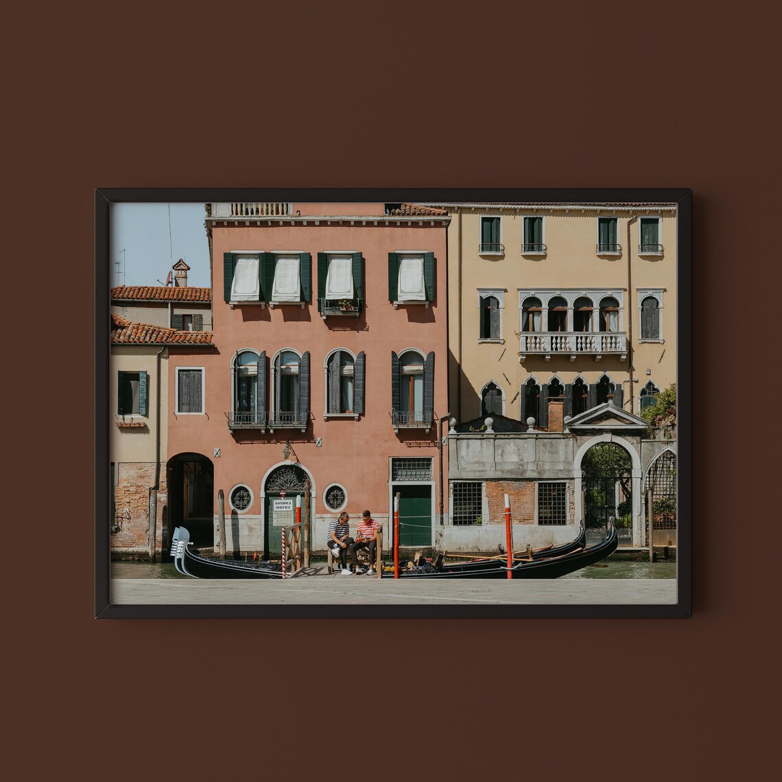 Venice Italy Gondoliers Colorful Canal Buildings Travel Photography Poster