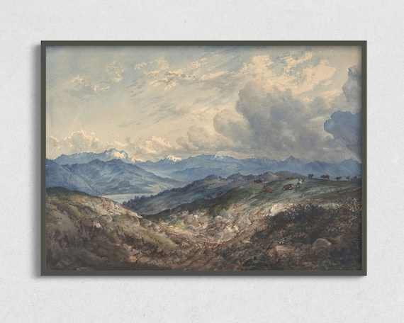 Vintage Landscape Art Antique Mountain Painting