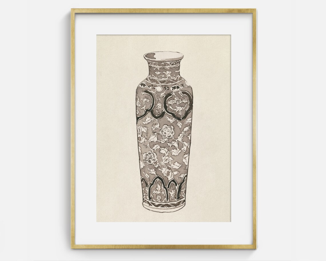 Tall Antique Floral Vase Brown Ink Drawing Vintage Still Life Poster - Image 2