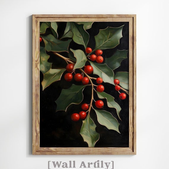 Christmas Berry Holly Wall Art Dark Academia Dark Cottagecore Wall Art Winter Christmas Festive Moody Decor