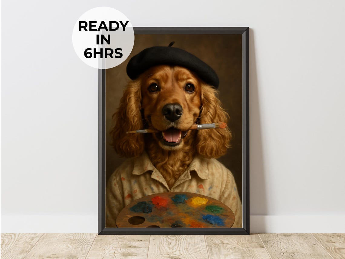 Artist Dog Painter Cocker Spaniel Beret Palette Funny Pet Art Poster