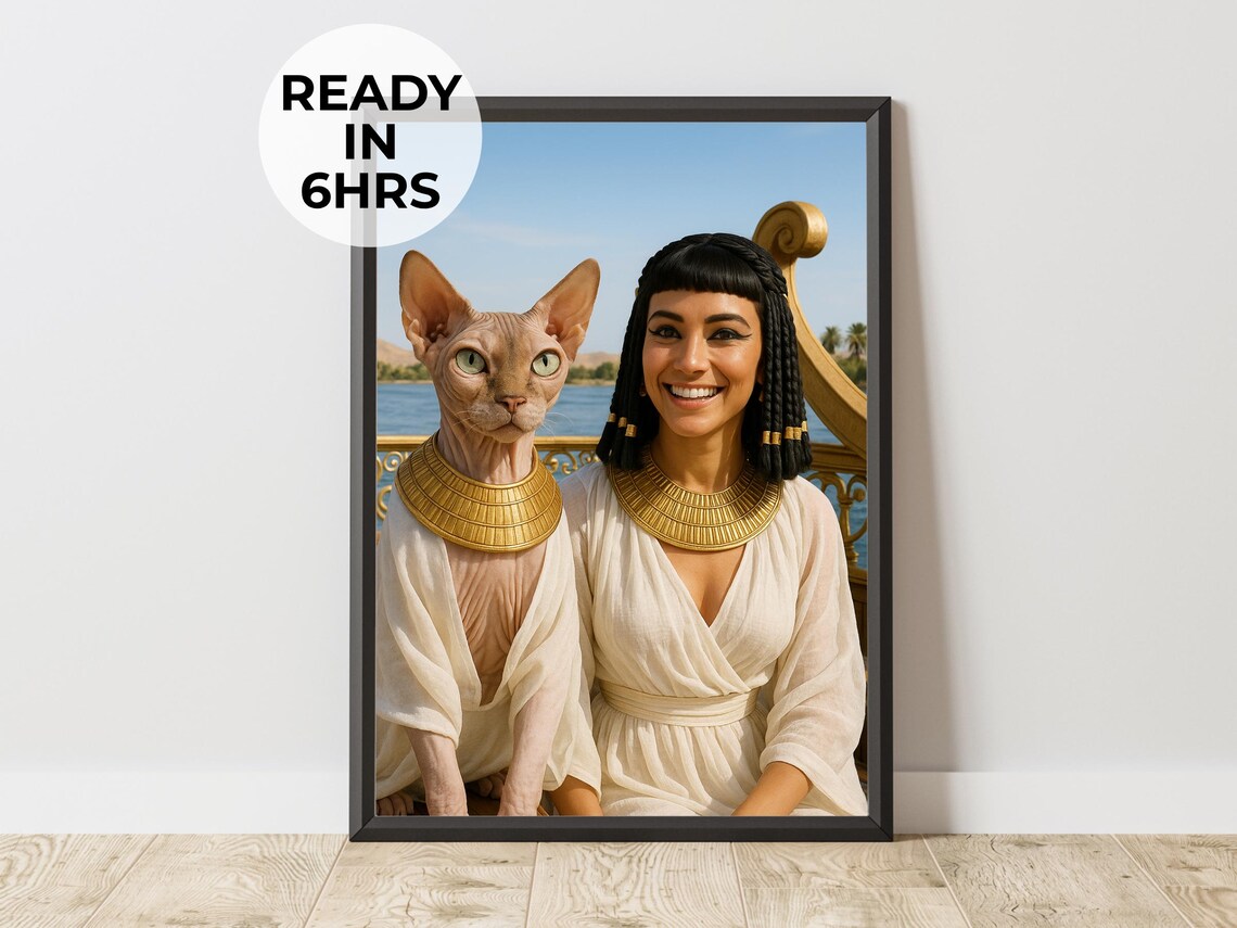 Custom Egyptian Pet Portrait, Cat Lover Gift
