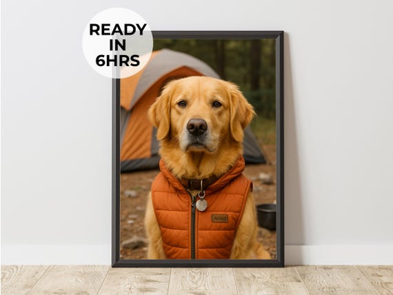 Custom Camping Pet Portrait Funny Adventure Vest Tent Art
