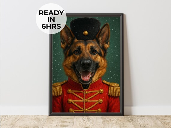 German Shepherd Nutcracker Toy Soldier Costume Christmas Dog Poster