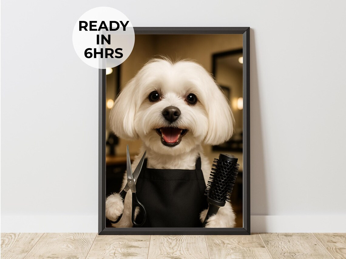 Custom Hair Stylist Pet Portrait, Funny Gift Art