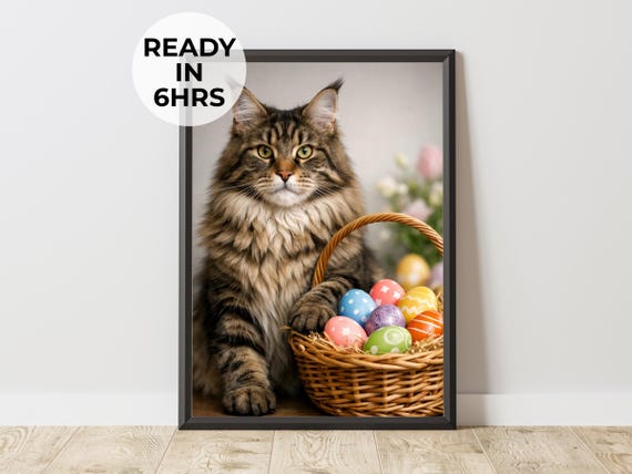 Custom Easter Pet Portrait Holiday Cat Art Gift