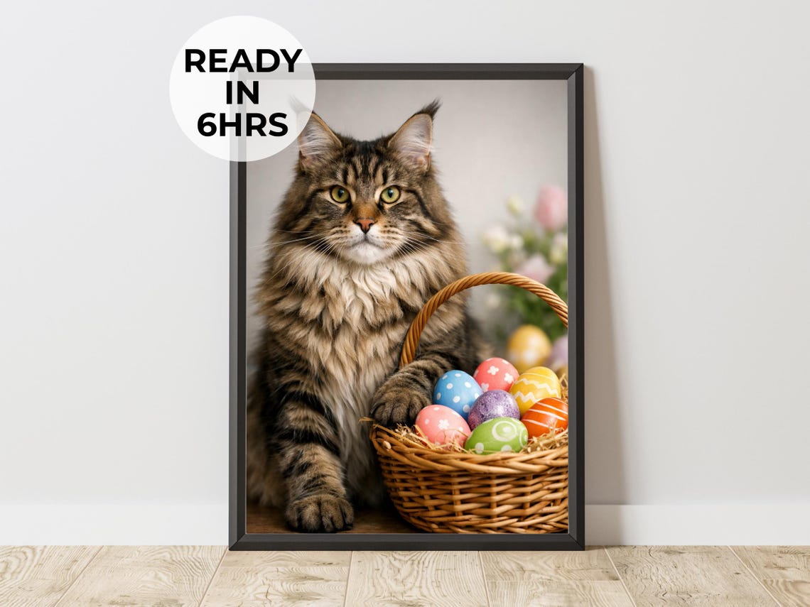 Custom Easter Pet Portrait Holiday Cat Art Gift