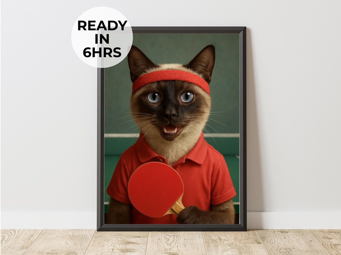 Table Tennis Pet Portrait Funny Sports Art Print