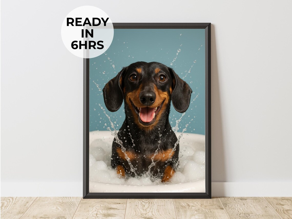 Custom Splashing Pet Portrait, Funny Bathtime Art Print