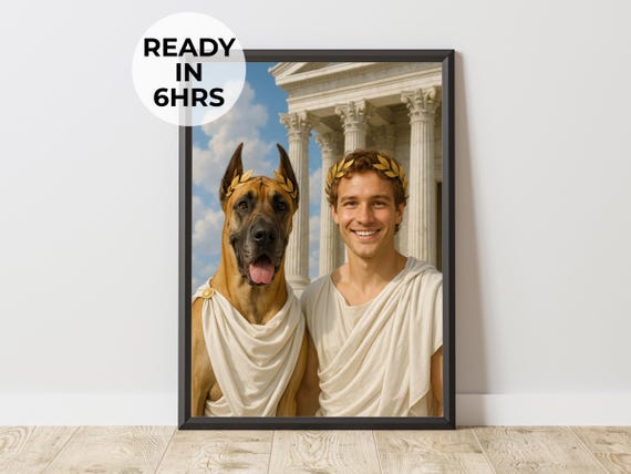 Custom Roman Pet Owner Portrait Funny Toga Art