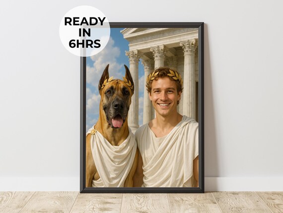 Roman Toga Great Dane Pet Portrait Laurel Wreath Comedy Poster