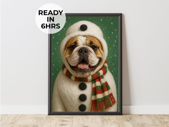 Custom Snowman Pet Portrait Funny Christmas Costume Art