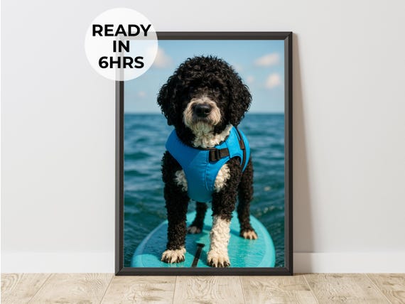 Custom Paddle Board Pet Portrait Funny Sup Art Water Gift