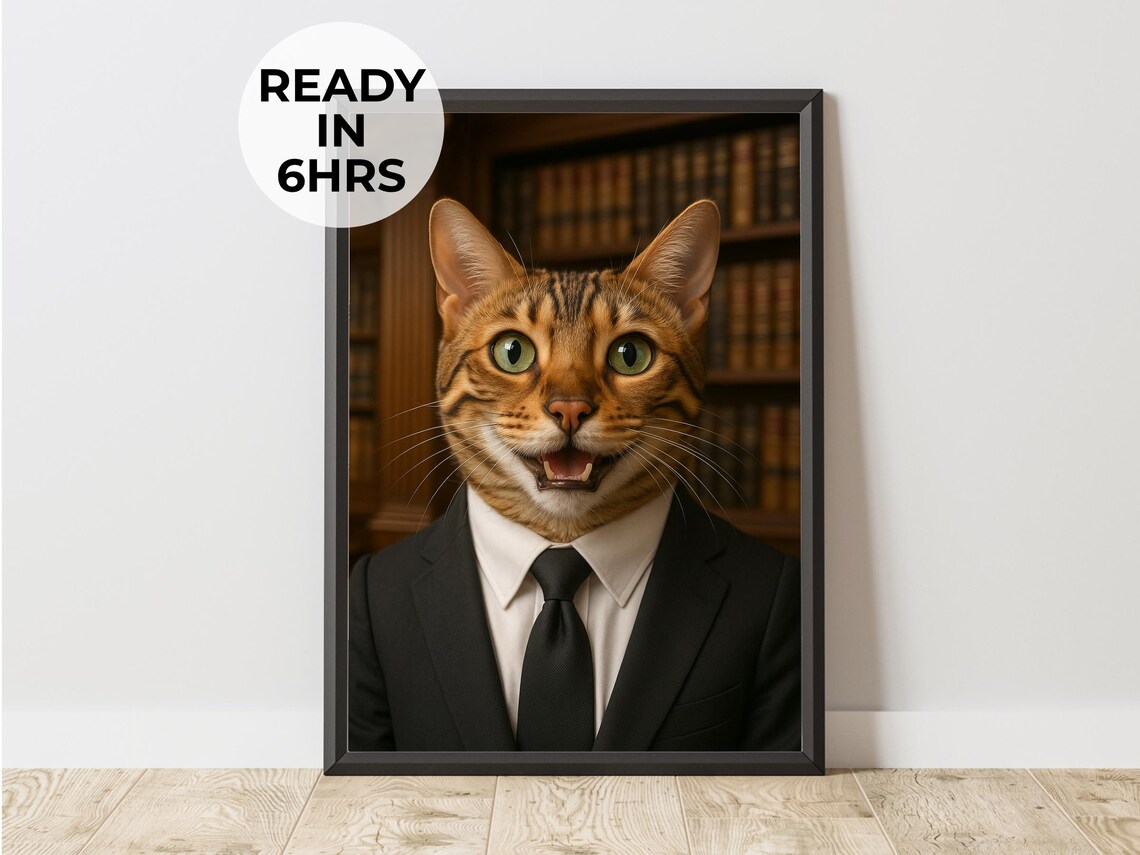 Custom Business Cat Portrait, Funny Office Decor