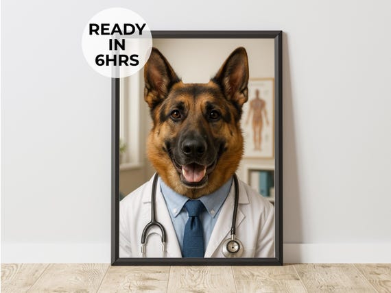 Doctor Pet Portrait Funny Dog Veterinarian Wall Art Appreciation Gift