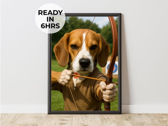 Custom Archery Pet Portrait Funny Archer Gift Bow Art