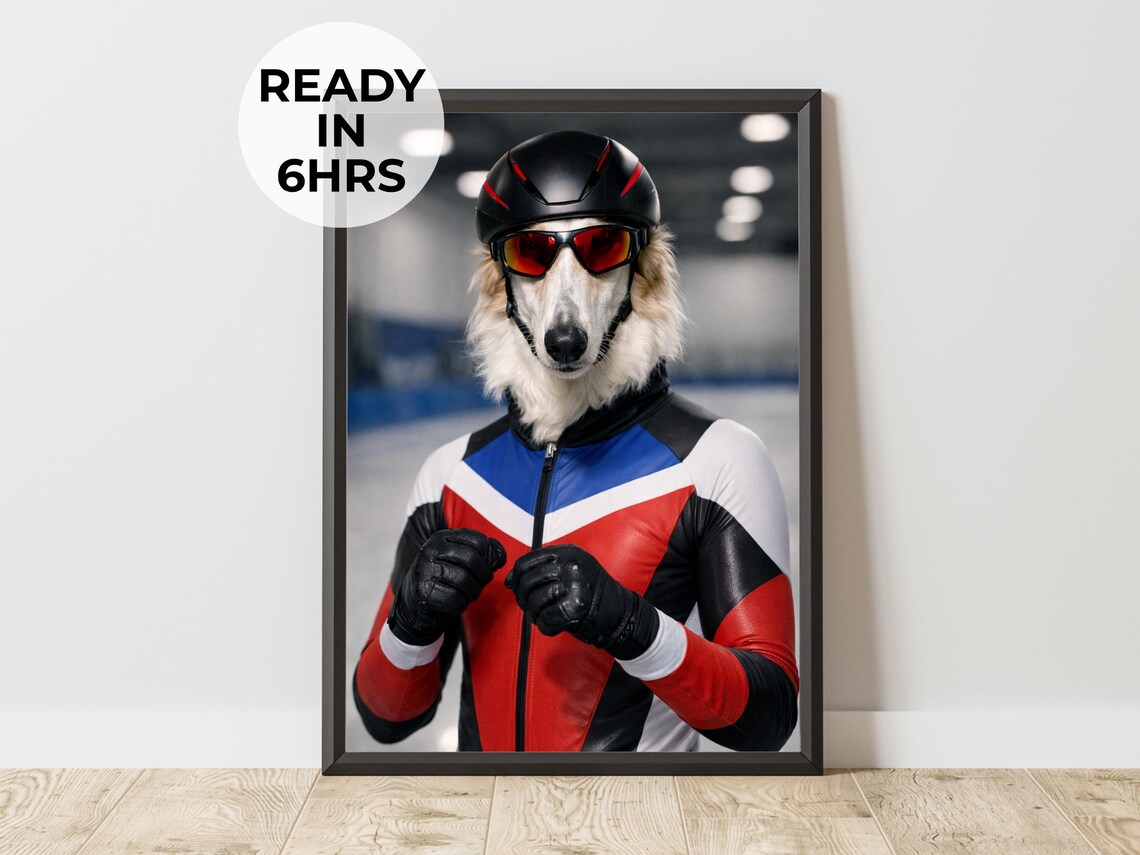 Custom Speed Skater Pet Portrait, Dog Art Print