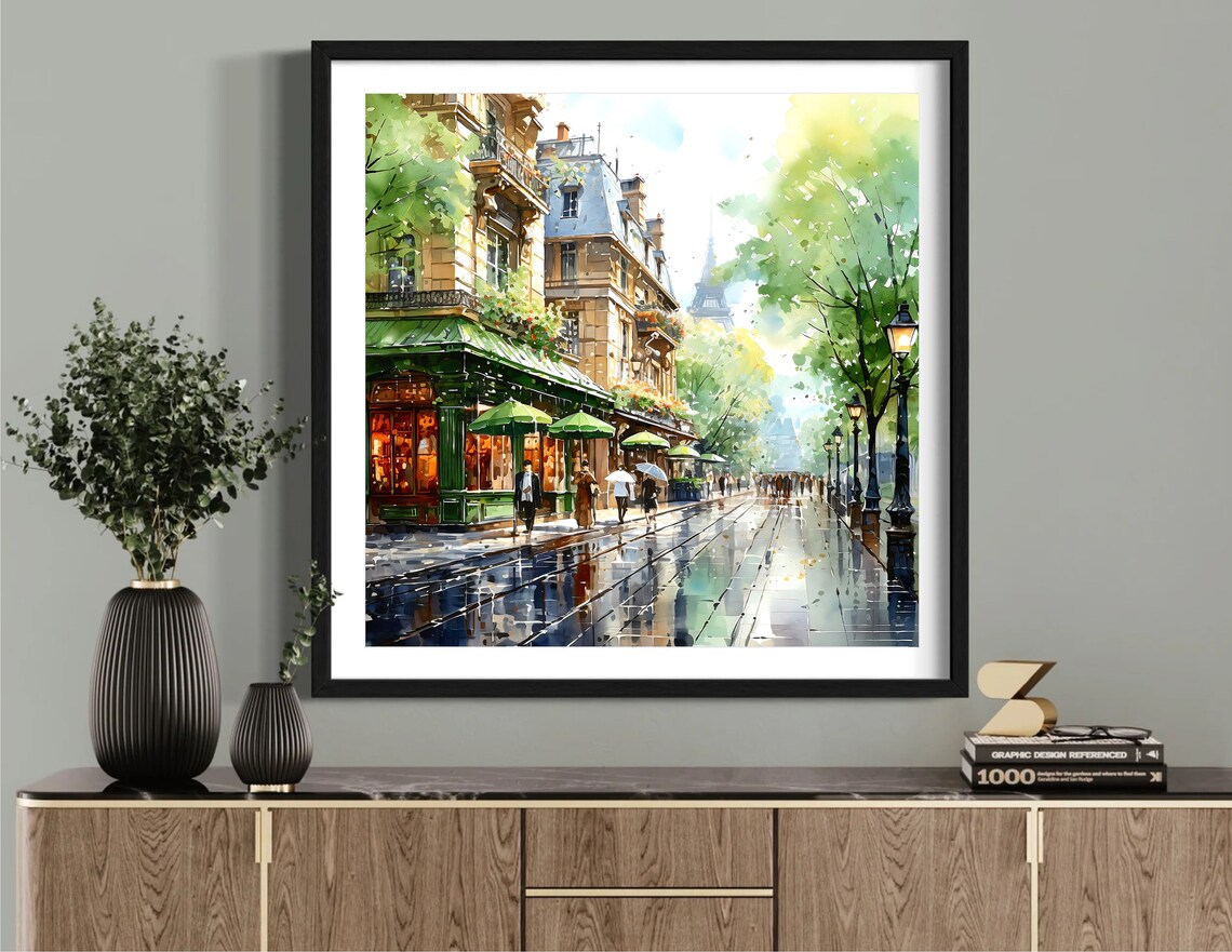 Paris Watercolor Travel Poster, France Street Scene - Image 4