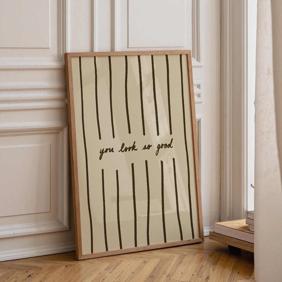You Look So Good Brown Striped Bathroom Art Print