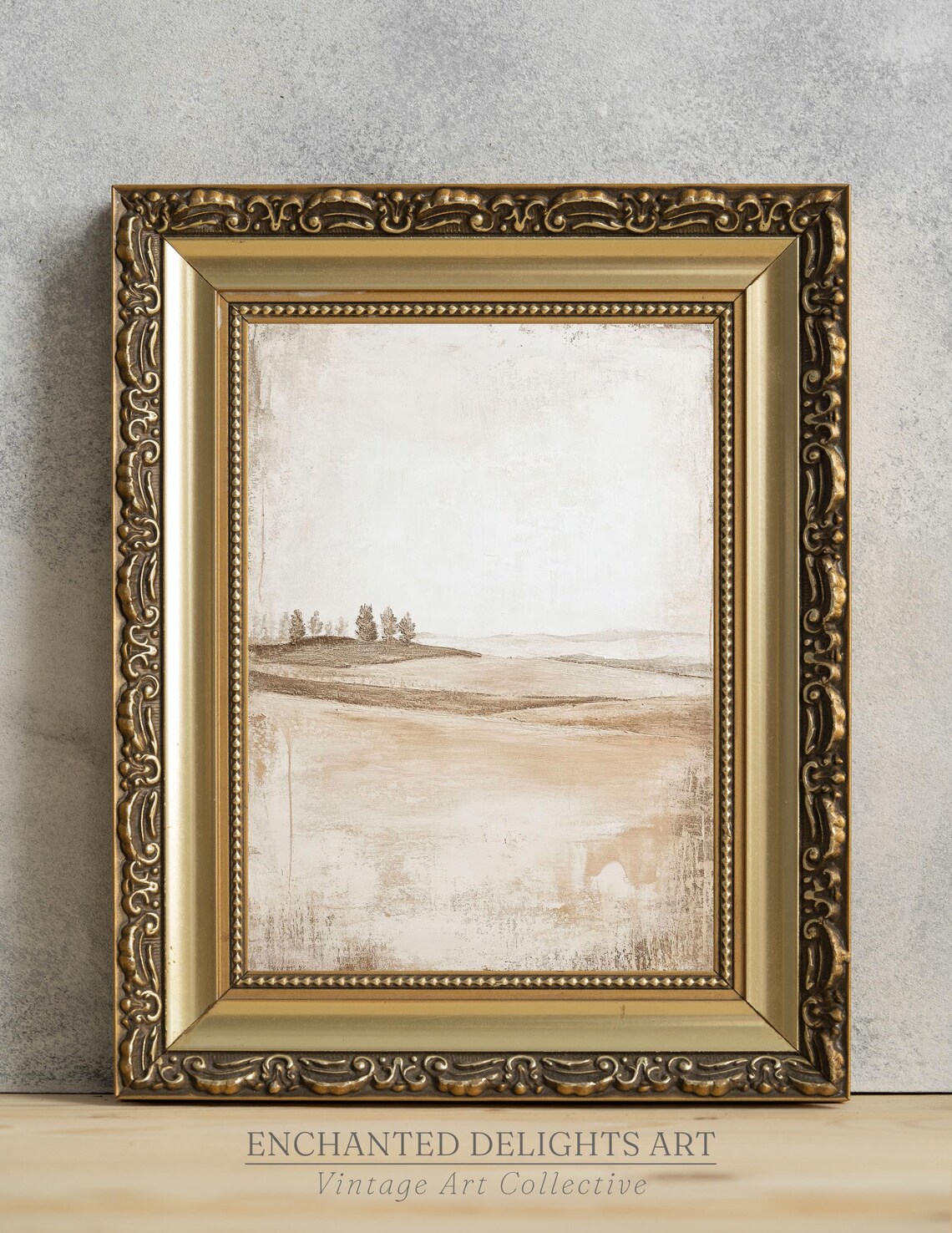 Warm Beige Faded Landscape Minimal Antique Vintage Painting Poster