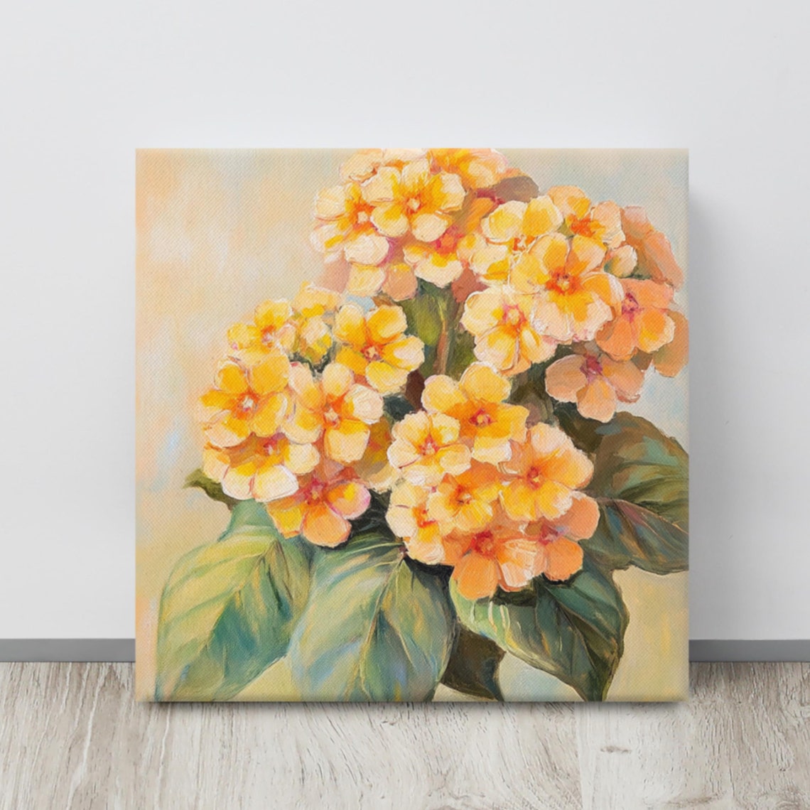 Orange Lantana Flower Clusters Green Leaves Sunny Botanical Print