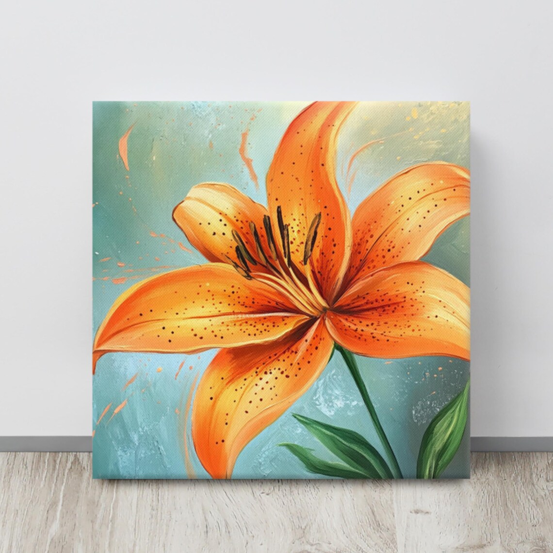 Orange Spotted Lily Bold Bright Bloom Teal Background Floral Print