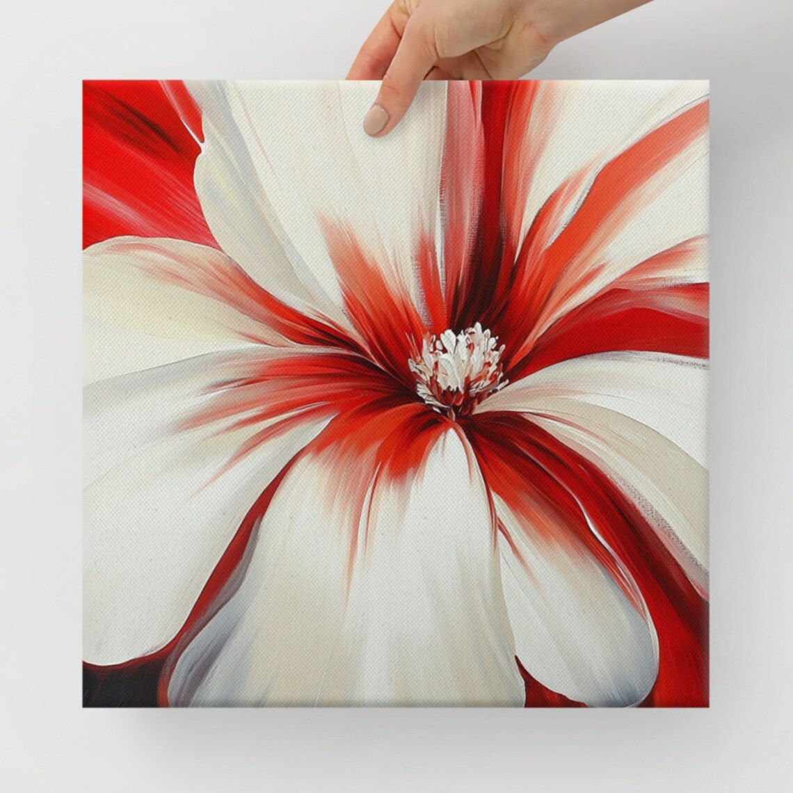 Red White Flower Close Up Bold Abstract Floral Painting Poster