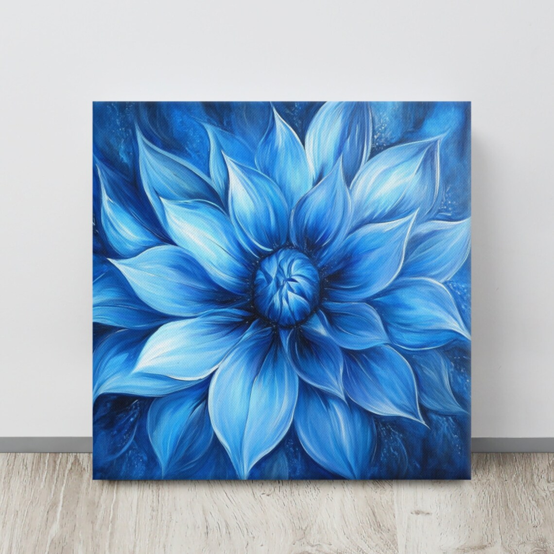 Cobalt Blue Dahlia Flower Bold Blue Floral Oil Painting Poster