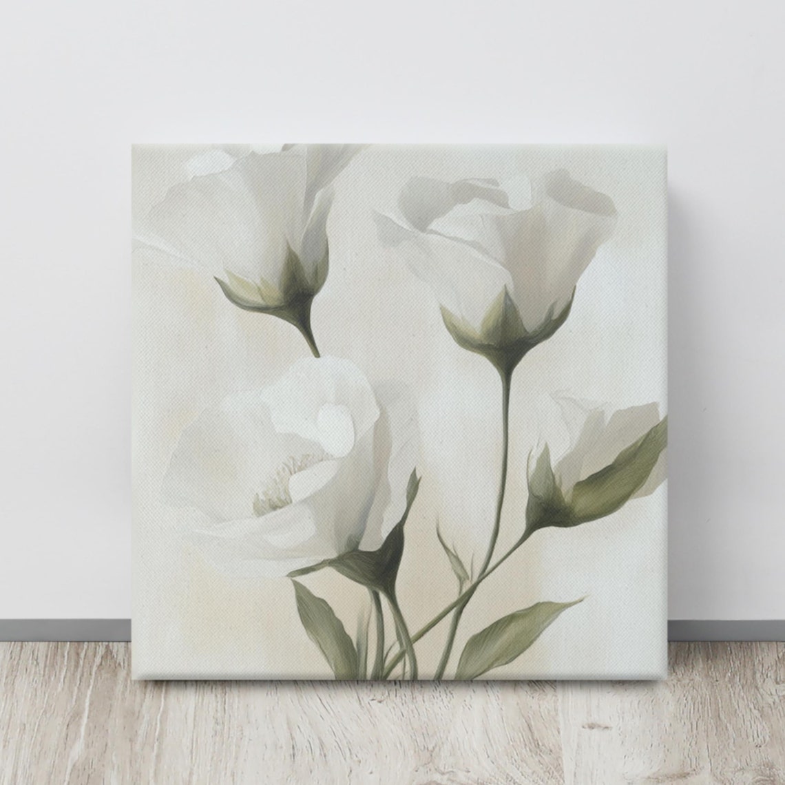 White Lisianthus Delicate Blooms Beige Botanical Floral Art Poster
