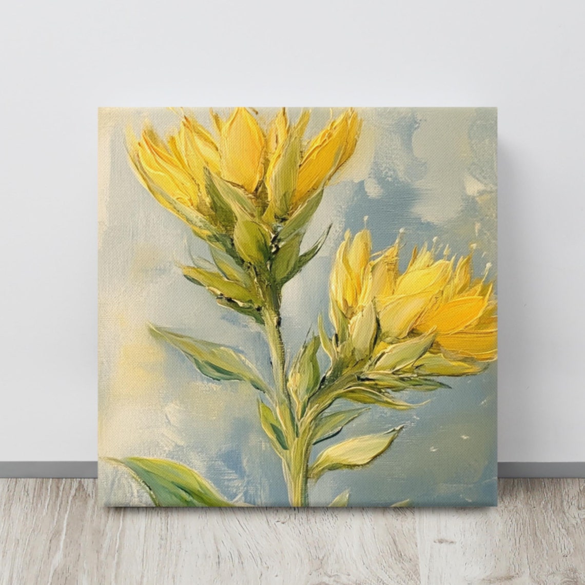 Yellow Brittlebrush Desert Flower Pale Blue Grey Floral Poster