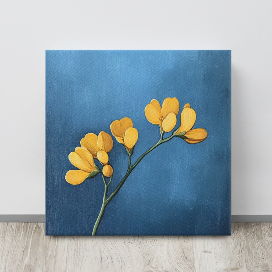 Yellow Birds Foot Trefoil Deep Blue Minimal Floral Art Poster